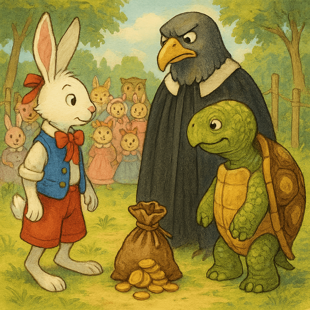 Кролик и Черепаха заключают пари, а Судья Сарыч следит за порядком