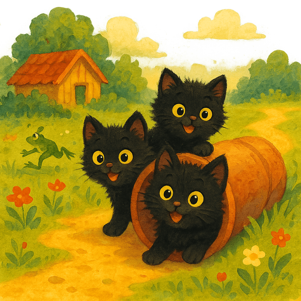 Три чёрных котёнка вылезают из трубы