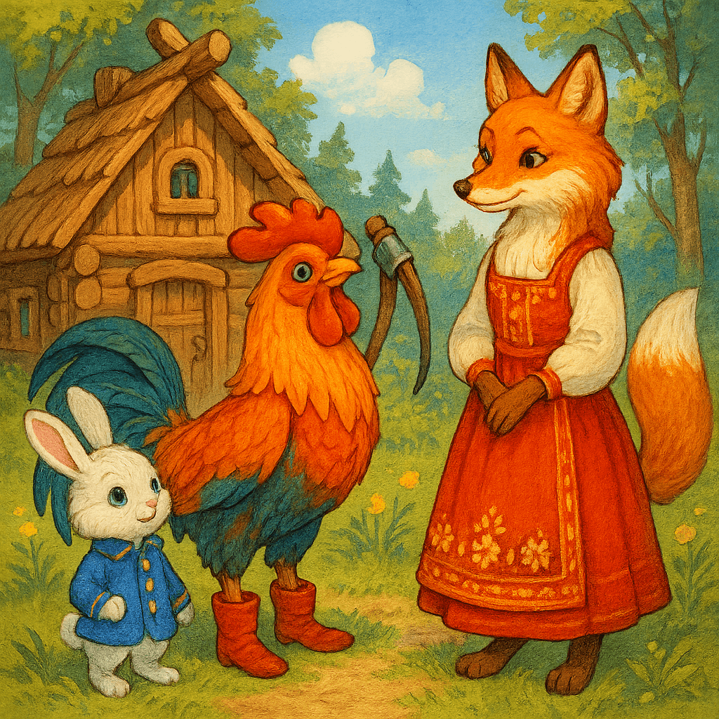 Лиса, заяц и петух